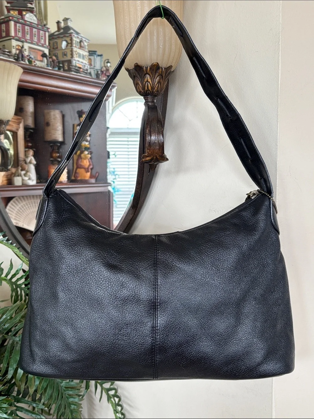 Vintage THE SAK Genuine Leather Black Zippered Hobo Shoulder Bag Studded Braided